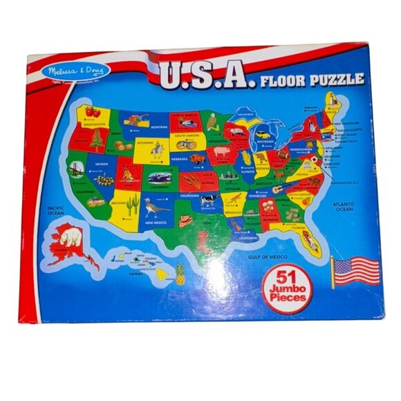 Melissa & Doug USA Extra Large Floor Puzzle 51 Pieces-Agesd 6+-GUC - Picture 1 of 7